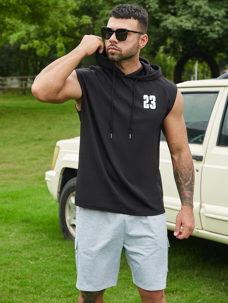 Men's Black Sleeveless Hooded Gym T-Shirt | Premium Athletic Muscle Fit Hoodie | Training & Casual Wear