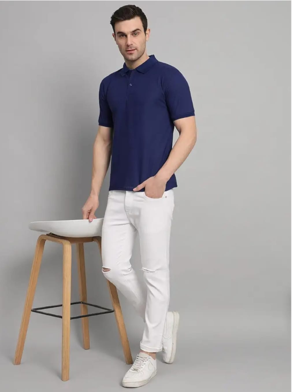 Men's Premium Navy Blue Polo T-Shirt | Cotton Blend Regular Fit Polo Neck Casual & Office Wear