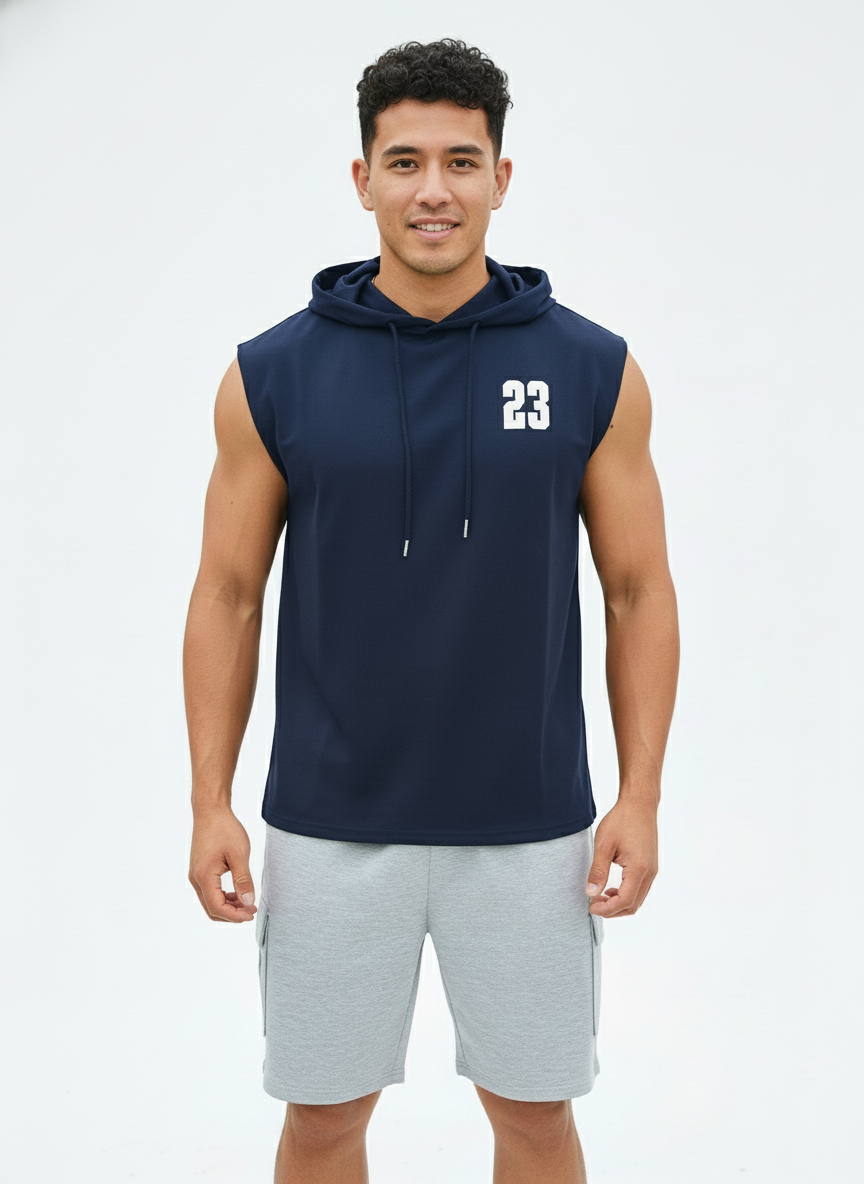Men's Black Sleeveless Hooded Gym T-Shirt | Premium Athletic Muscle Fit Hoodie | Training & Casual Wear
