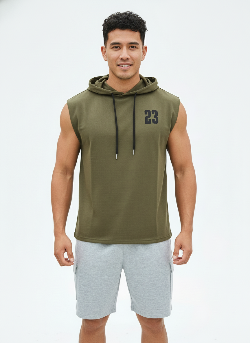 Men's Black Sleeveless Hooded Gym T-Shirt | Premium Athletic Muscle Fit Hoodie | Training & Casual Wear