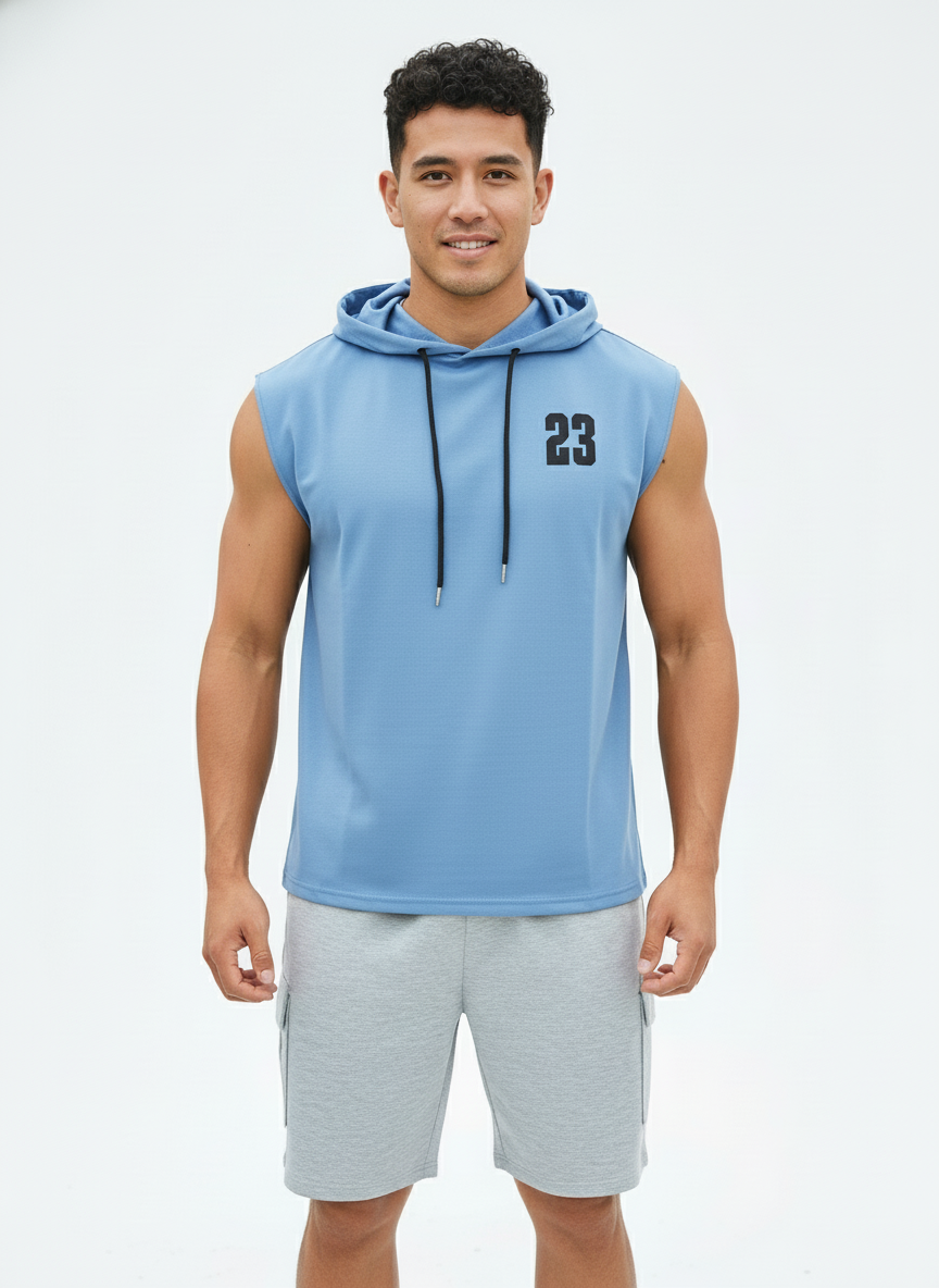 Men's Black Sleeveless Hooded Gym T-Shirt | Premium Athletic Muscle Fit Hoodie | Training & Casual Wear