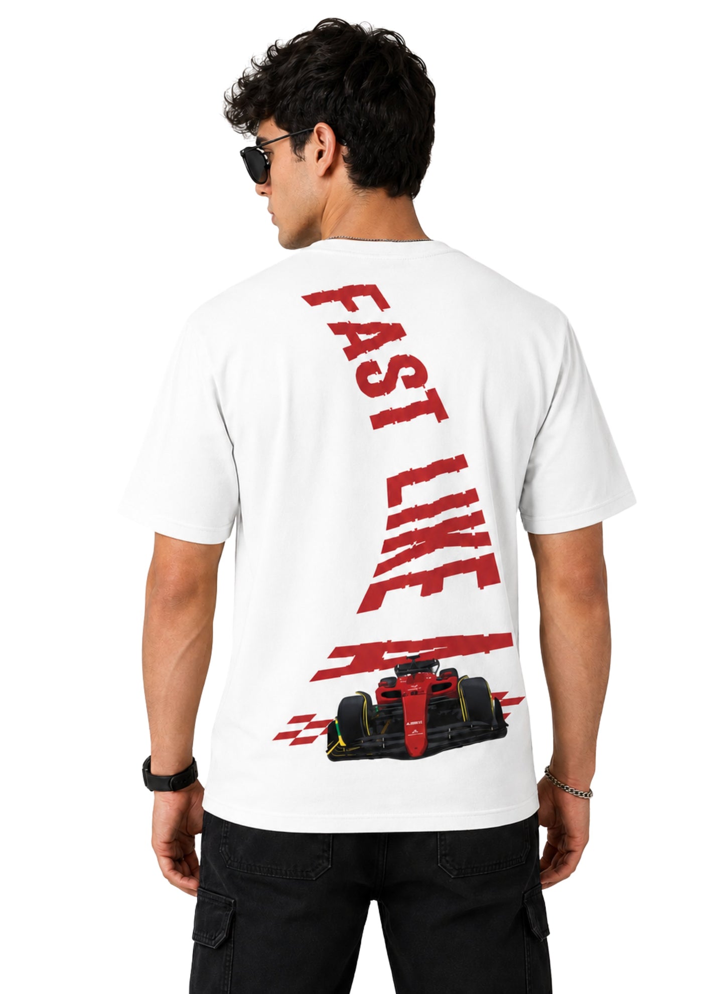 Men's Formula Racing Graphic T-Shirt | Premium White Cotton Round Neck Motorsport Printed Tee