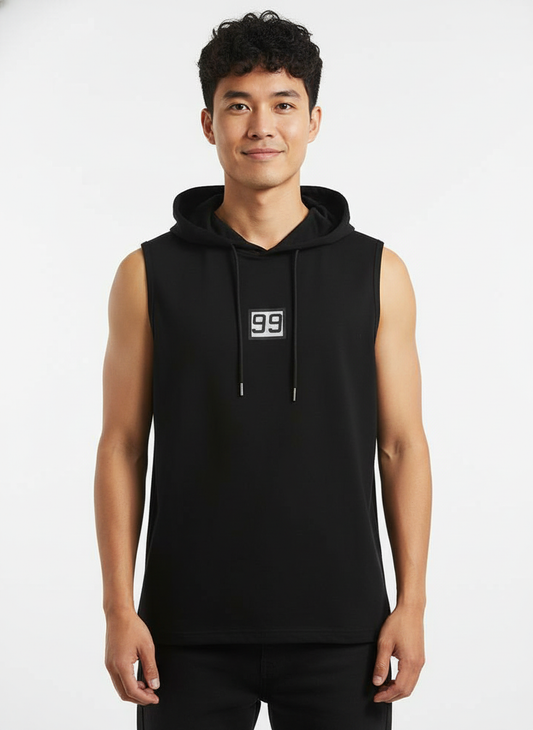 Men's Black Sleeveless Hooded Gym T-Shirt | Premium Athletic Muscle Fit Hoodie | Training & Casual Wear