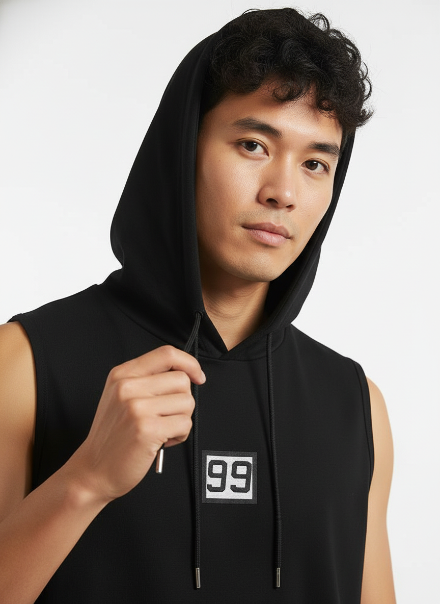 Men's Black Sleeveless Hooded Gym T-Shirt | Premium Athletic Muscle Fit Hoodie | Training & Casual Wear