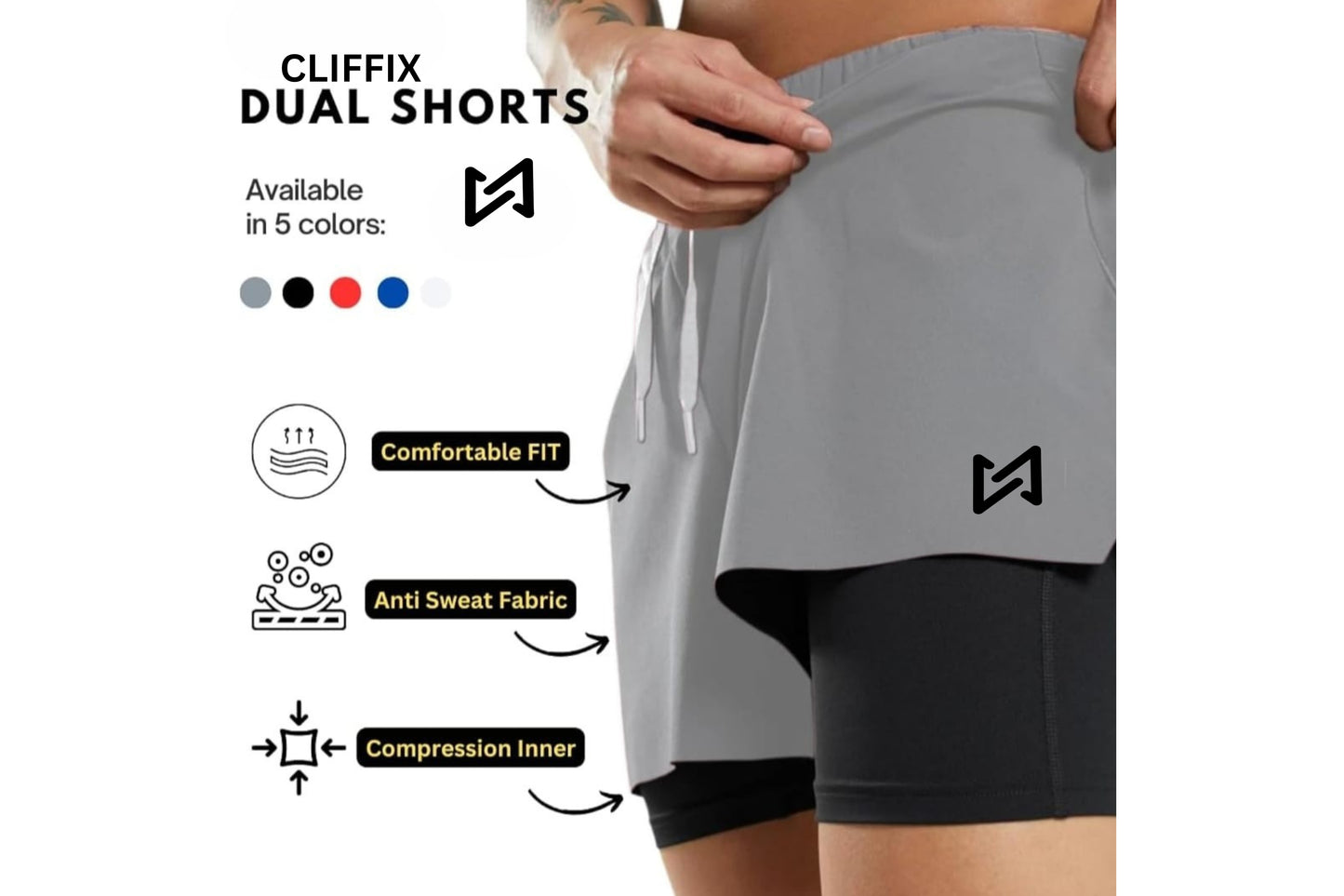 Cliffix 2-in-1 Running & Gym Shorts | Anti-Chafe Inner Compression Liner