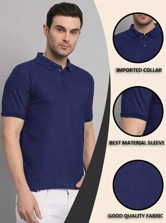 Men's Premium Navy Blue Polo T-Shirt | Cotton Blend Regular Fit Polo Neck Casual & Office Wear