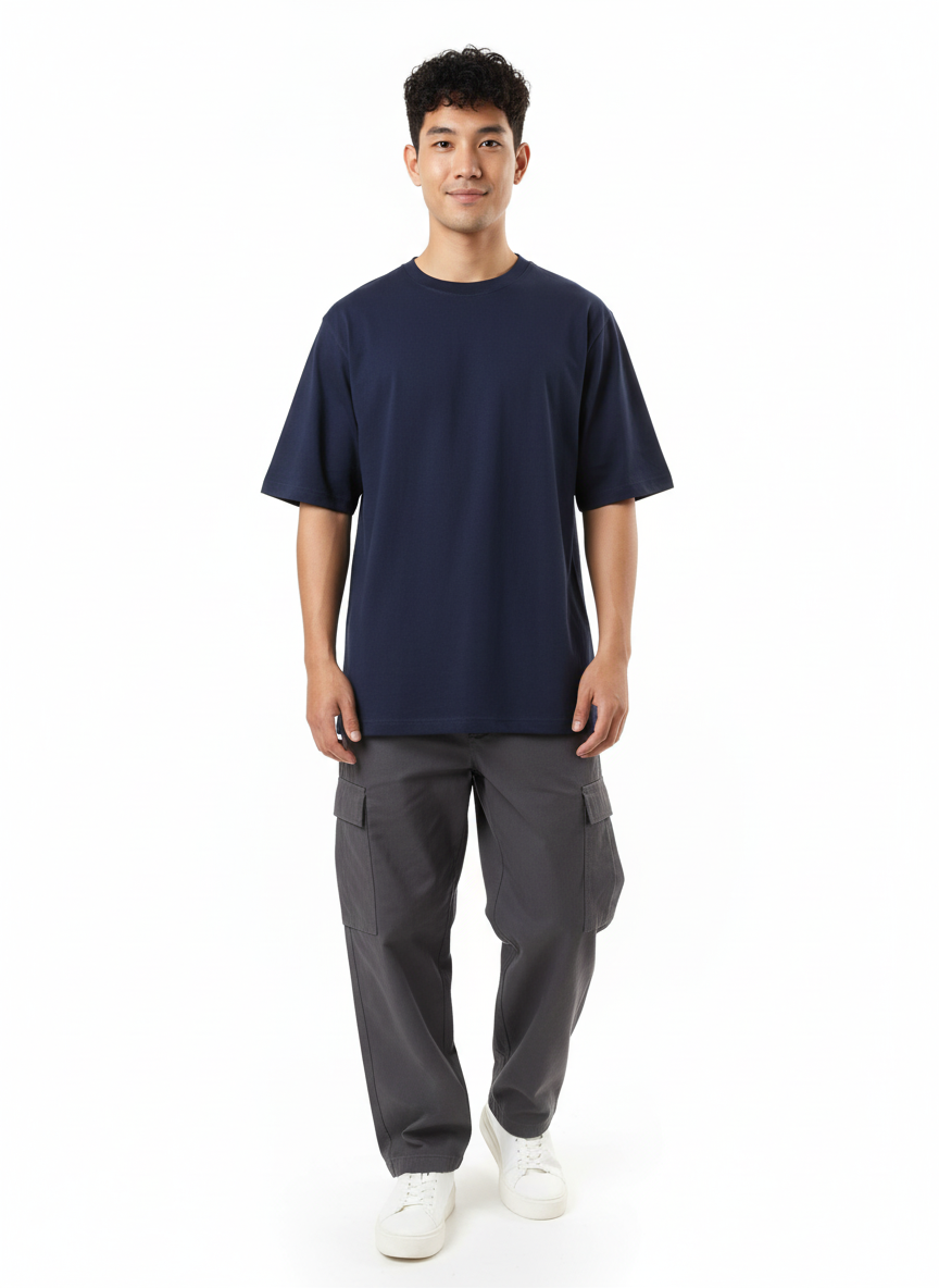 Men's Premium Oversized Cotton T-Shirt | Relaxed Fit Heavyweight Round Neck