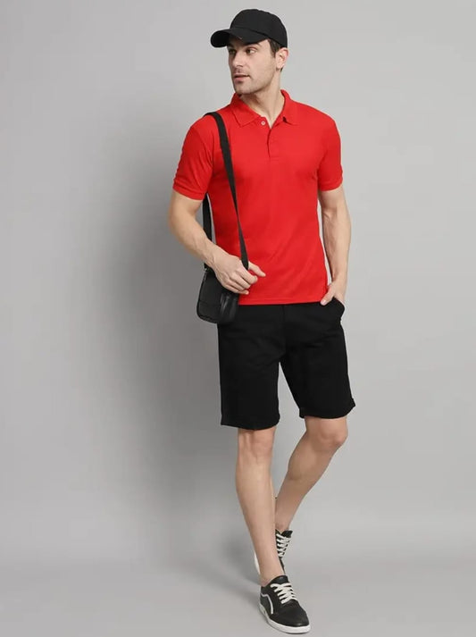 Men's Premium Red Polo T-Shirt | Cotton Blend Regular Fit Polo Neck Casual & Office Wear