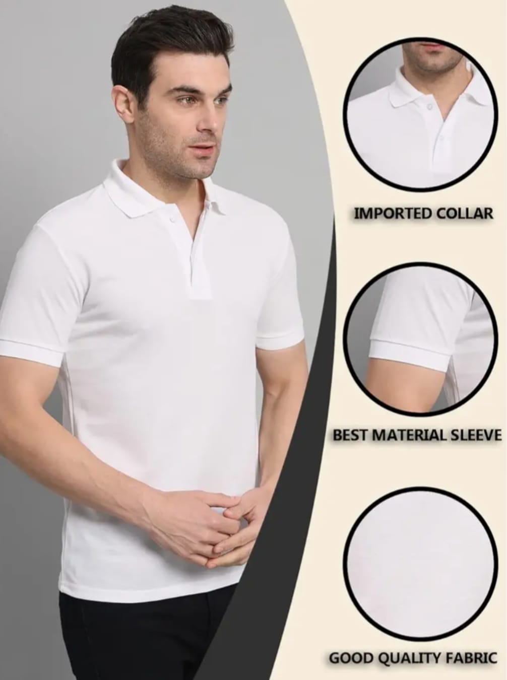 Men's Premium White Polo T-Shirt | Cotton Blend Regular Fit Polo Neck Casual & Office Wear