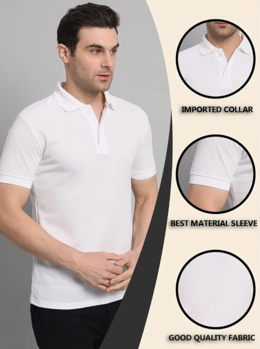 Men's Premium White Polo T-Shirt | Cotton Blend Regular Fit Polo Neck Casual & Office Wear