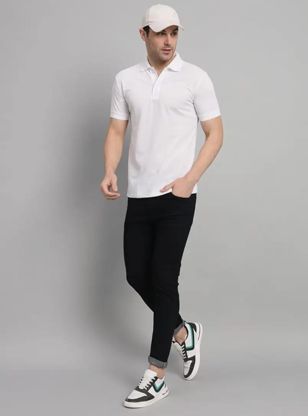 Men's Premium White Polo T-Shirt | Cotton Blend Regular Fit Polo Neck Casual & Office Wear